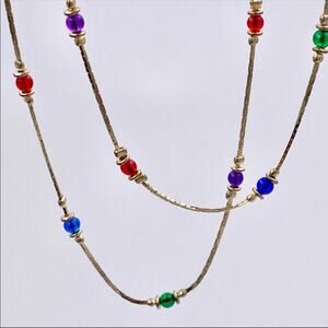 Vintage Colorful Bead Extra Long Cobra Chain Layering Necklace